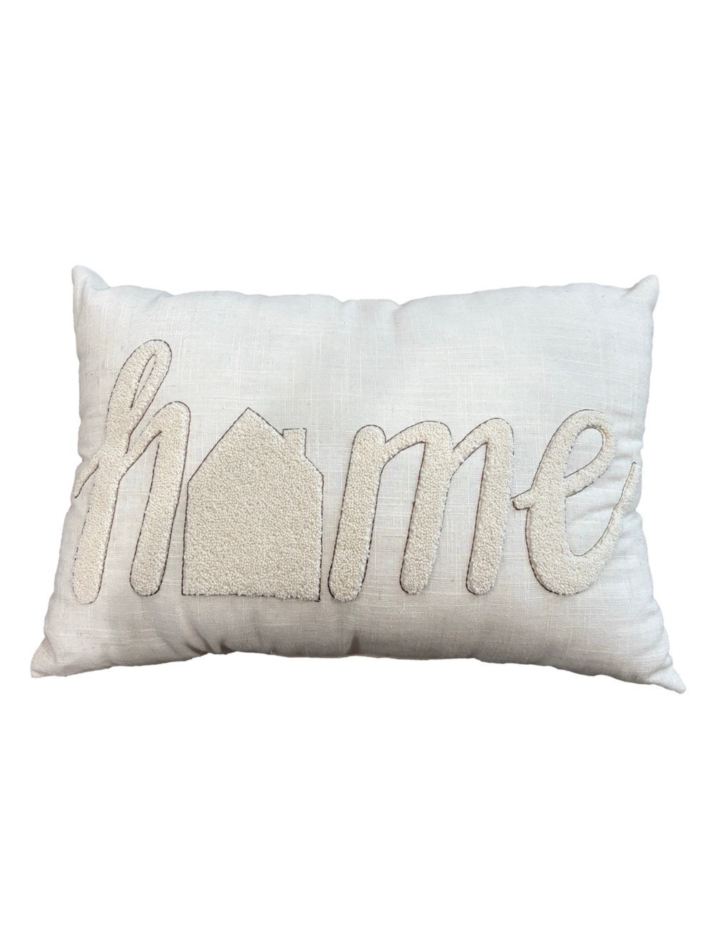 Accent pillow monochromatic cream color. Raised Home embroidery. Neutral